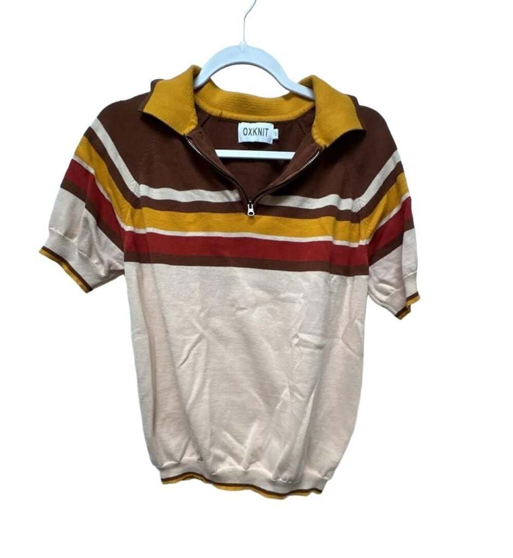Oxknit Stripe Zip Retro Polo Size S